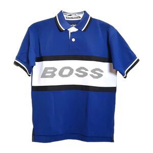 Vtg 90s BOSS by IG Design Colorblock Polo Shirt Blue/White Baggy Fit Men Size S